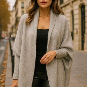 NWT Ivanka Trump Luxury Soft Cardigan Shrug Poncho Sweater With Gold Buttons